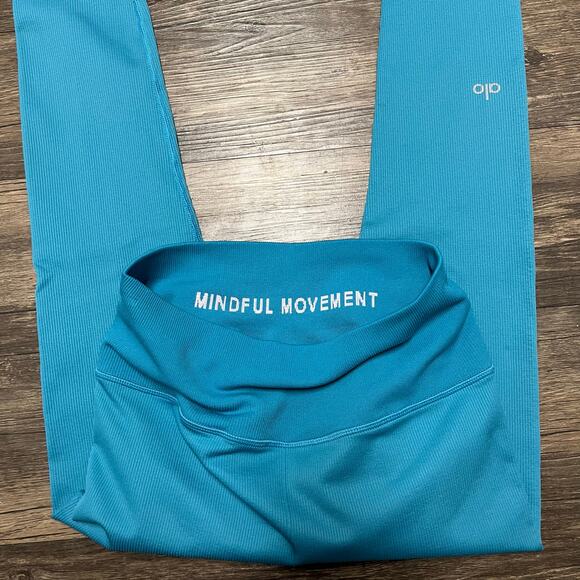 Alo Yoga Seamless Ribbed Airlift High Waist 7/8 Leggings Teal Blue Size S - Picture 4 of 7